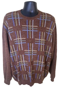 Talbots Sweater Mens XL Brown 100% Alpaca Pullover Geometric Y2K - Picture 1 of 11