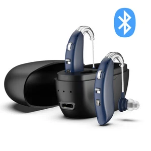 1 pair of rechargeable Bluetooth invisible BTE hearing aids with charging cradle - Imagen 1 de 16