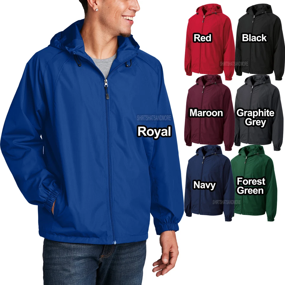 Mens Hooded Full Zip Jacket Windbreaker with Pockets Water Resistant XS-6XL NEW! - Image 1 of 1