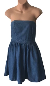 Free People Darling Denim Strapless Mini Dress Fit Flare Smocked Blue Size 4 - Picture 1 of 8