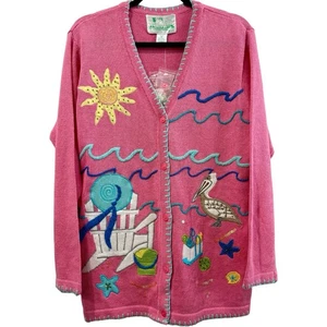 VTG Quacker Factory Cardigan Beach Coastal Whimsical Removable Buttons Sweater - Picture 1 of 8