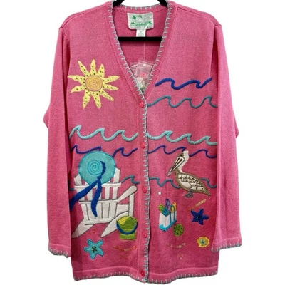 VTG Quacker Factory Cardigan Beach Coastal Whimsical Removable Buttons Sweater - Image 1 of 4