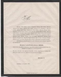 1872 Faire-part décès Louis-Frédéric-Ernest MESSIÉ, maire de Montélimar - Picture 1 of 1