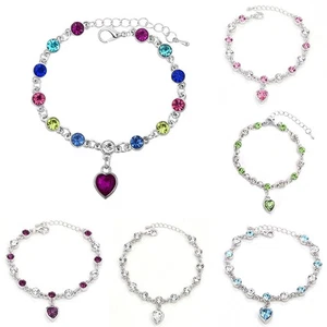 Gift Bling Love Heart Women Girls Pendant Crystal Bracelet Fashion Bangle - Picture 1 of 30
