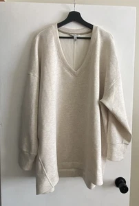 Felpa donna Spanxs 3X Air Essentials scollo a V oversize accogliente modal avena - Foto 1 di 7