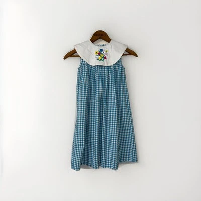 Vestido de guinga vintage Fast Friends cuello bordado vestido de Pascua azul talla 6 Foto 1 de 4