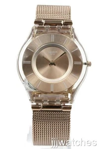 Nuevo reloj Swatch Skin para mujer Hello Darking malla oro rosa 35 mm SFP115M $145 - Imagen 1 de 5