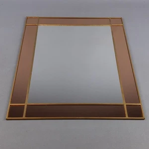 Vintage 1960s Bronze Color Glass Rectangular Wall Mirror And Brass Profiles - Picture 1 of 11