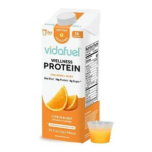 2 Pack Vidafuel Wellness Protein Drink Citrus Burst 2oz Shot 32oz Carton