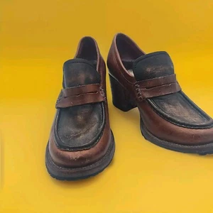 Freebird Steven Bristol Halbschuhe 9 braun Leder gestapelter klobiger Absatz abgenutzt - Bild 1 von 6