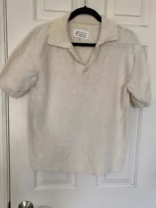 Maison Margiela Baumwoll-Boucle elfenbeinfarben genoppter Polo-Knopfpullover Small - Bild 1 von 8