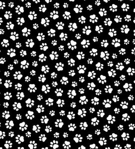 PREMIUM COTTON FABRIC - ALL OVER WHITE KITTY PAWS ON BLACK - 1 1/2 YARDS - Picture 1 of 1
