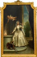 Large oil painting portraits The annunciation - Flying angel with Madonna canvas