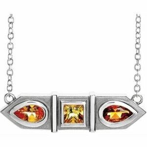 Platinum Natural Yellow Multi-Gemstone Geometric Bar 16" Necklace - Picture 1 of 2