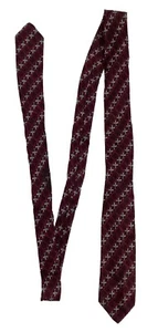 Vintage 50s Neck Tie Skinny Red Retro Abstract Deco Fleur De Lis Swing Fashion - Picture 1 of 4