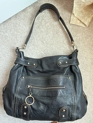 ETIENNE AIGNER Supple Black Brown Gold Studs Large Hobo Shoulder Bag A++33 - Image 1 of 4