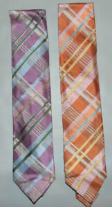 2) Nick Hilton Mens Neck Tie Purple Orange Multi-Color 100% Silk $180 Retail NEW