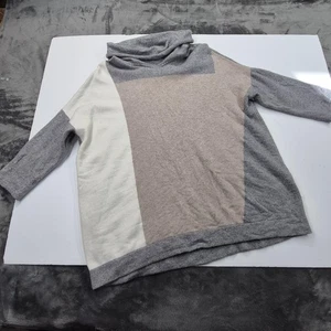 Voyage by Marina Rinaldi Wool Cashmere Colorblock Turtleneck Sweater Gray Beige - Picture 1 of 10
