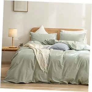 Duvet Cover Set 100% Washed Twin/Twin XL (68" x 90") Sage Green (No Comforter) - Picture 1 of 7
