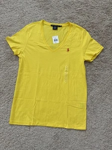 NWT Polo Ralph Lauren Womens SS V Neck Signature Pony Tee Yellow Size L - Picture 1 of 8