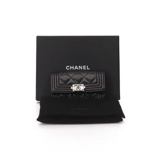 CHANEL LE BOYSilver Hardware Quilted Caviar LeatherFlap Wallet Card Holder bag - Picture 1 of 8