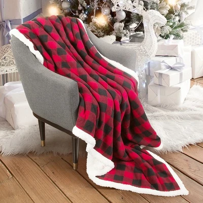 Manta Sherpa 50x60 Suave Micro Vellón Patrón a Cuadros Tiro Reversible Foto 1 de 4