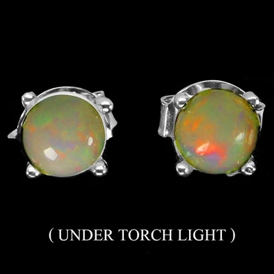 925 Sterling Silver Earrings Round Fire Opal 5mm Natural Gemstone Jewelry - Image 1 of 4