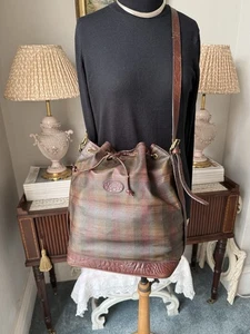 Vintage Leather Mulberry Bag Bucket Abbey Gotham Drawstring Brown Check Medium - Picture 1 of 17