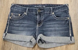 Maurices Women's Original Blue Jean Cuffed Shorts Embroidered Pockets Size 11/12 - Picture 1 of 11