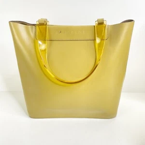 Vintage Mustard Yellow Lamarthe Leather Acrylic Handles Purse Bag Rumania Modern - Picture 1 of 23