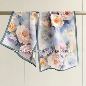 Sallys Pura Morera Seda Crepé Mantón Flores Estampado Pañuelo Oblongo Bufanda - Imagen 1 de 7