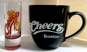 Cheers Boston Black Ceramic Coffee Mug and Tall Cheers Boston Shot Glass - Picture 1 of 11
