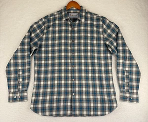 32 Bar Blues Shirt Mens Medium Blue Gray Plaid Cotton Long Sleeve Button Up - Picture 1 of 8
