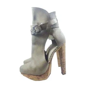 HERVE LEGER Leather Gray Buckle Wrap Cork Platform Heels Size 8 - Picture 1 of 10