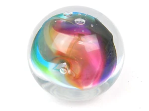 6R Blown Art Glass Italian? Paperweight Color Swirl Round Signed - Picture 1 of 3