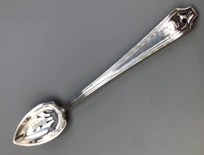 King Albert by Whiting Sterling Silver pierced Olive Spoon 6", monogram H - Изображение 1 из 4