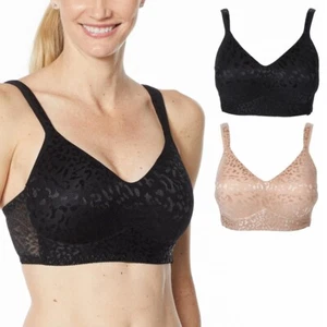 Rhonda Shear Women's 2-pack Jacquard Molded Cup Bra Beige/Black Medium Size - Picture 1 of 6