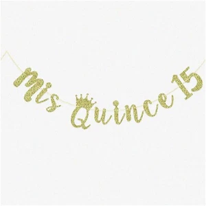 Golden Fiesta Quinceanera Party Pack - Mis Quince Banner, Feliz Cumpleanos Banne - Picture 1 of 7