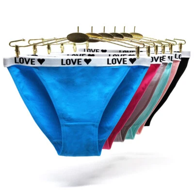 Paquete de 6 calzoncillos bragas de bikini con tanga de amor sexy de algodón para mujer Foto 1 de 4