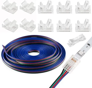 10 PCS LED Strip Connectors 4 Pin for 10mm RGB Strip Lights + 5M Extension Cable - Picture 1 of 13
