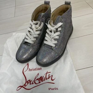 Used Christian Louboutin Women's Sneakers 37 Glittery Gray High-top Casual - Picture 1 of 8