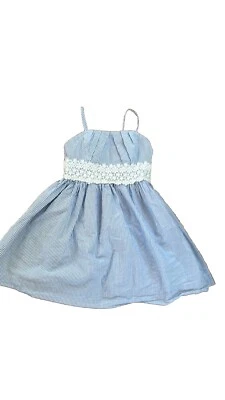 Ralph Lauren blue White seersucker Girls Dress, 8 Years - Image 1 of 4