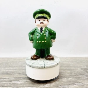 Vntg Harrod's London Spinning Figurine Music Box Man In Green Uniform Japan - Picture 1 of 7
