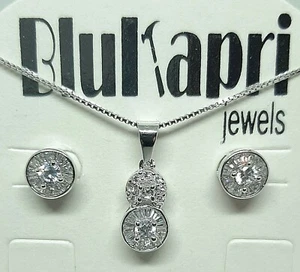 Collana Donna in argento 925 ciondolo Punti Luce con zirconi +orecchini parure - Foto 1 di 8