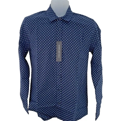 Men’s Long Sleeve Regular Fit Shirt, Size S, Navy Polka Dot - Image 1 of 4