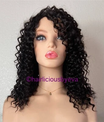Kinky Curly Afro Wig Side Part Black Color 14 Inch Long - Image 1 of 4