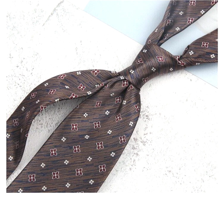 Classic Polka Dot Red Brown JACQUARD WOVEN 100% Silk Men's Necktie Tie - Image 1 of 1