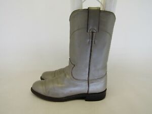 Justin Womens Size 6 B Metallic Taupe All Leather Roper Cowboy Western Boots