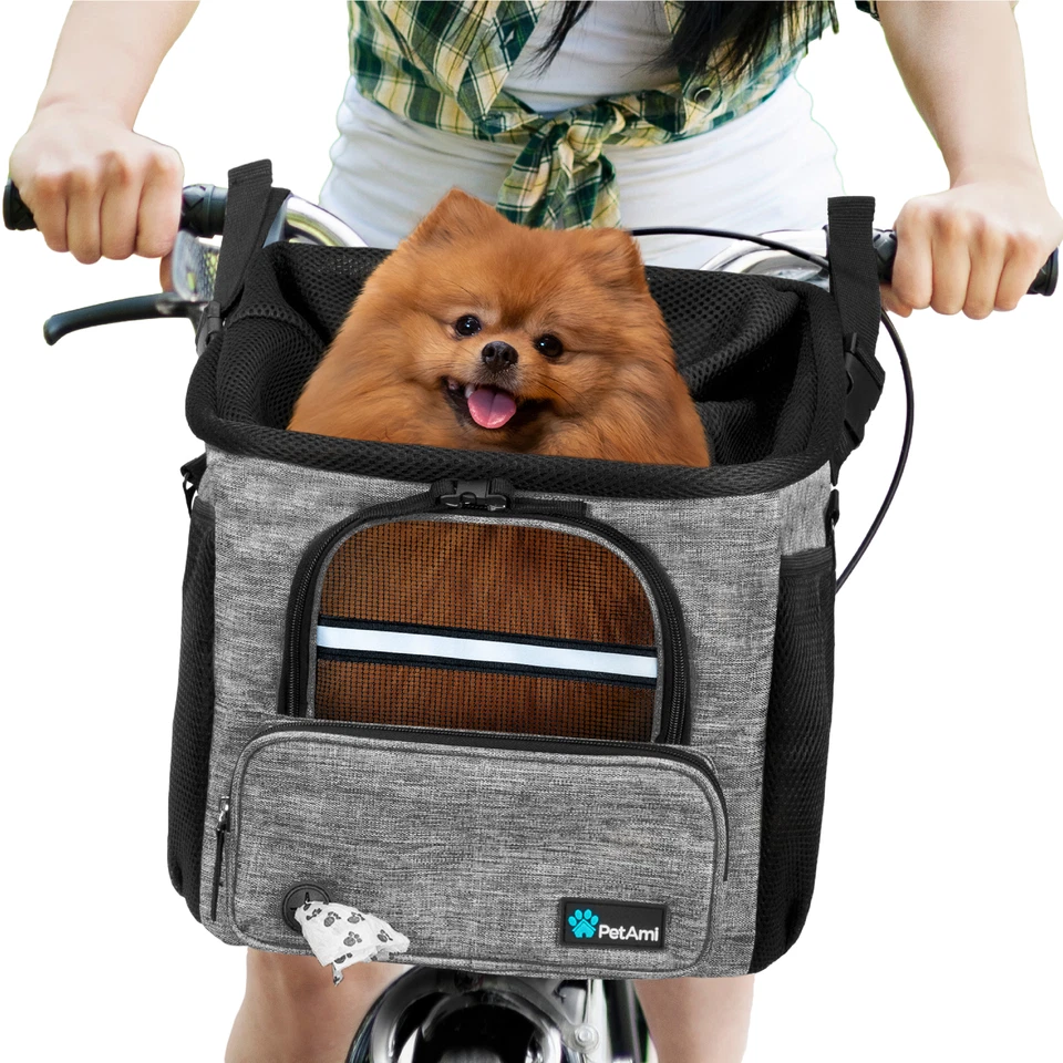 Dog Bike Basket Pet Bicycle Backpack Carrier for Handlebar Puppy Cat Safety Mesh - Image 1 of 1