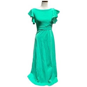 Vintage 70er Jahre Giamo Strick hochwertig grün Damen Maxikleid Rüschen Top Small - Bild 1 von 10